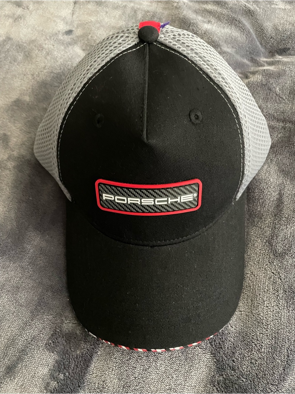 Porsche Design Black & Gray Logo Mesh Cap with Red Trim